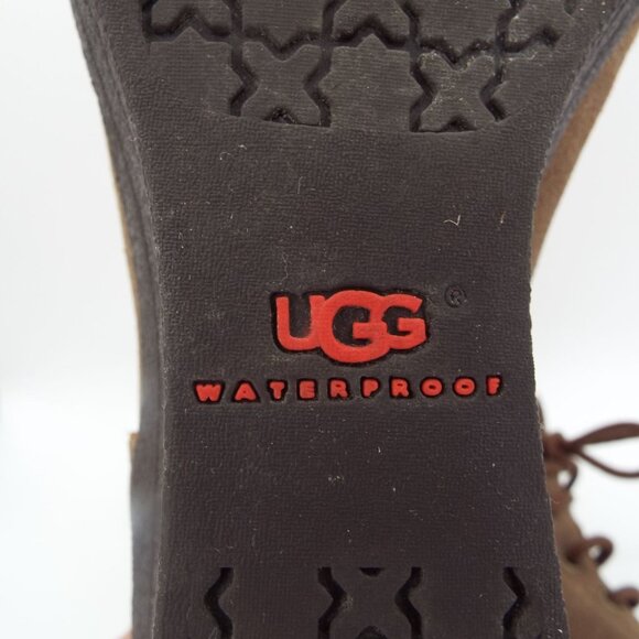 UGG Zea 1003360 Brown Waterproof Leather Shearling Lined Wedge Boots - Picture 10 of 10